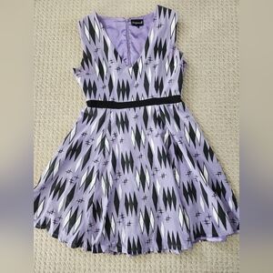 Sourpuss Purple Retro Print Fit & Flare Dress